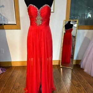 Red Mac Duggal high low gown